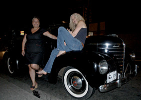 Barb Wilkins, Janice Dunbar and the car outside the Princeton Pub after Big Joe Burke's CD Release Party