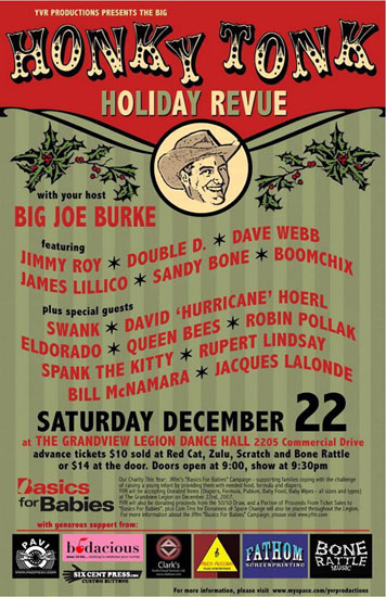 Poster for YVR's Honky Tonk Holiday Revue December 22, 2007 