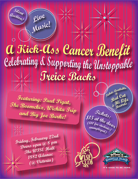 Poster for the Kick-Ass Cancer Benefit held at The WISE Hall on Feb 22, 2008
