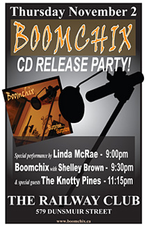 Poster for the Boomchix CD Release Party at The Railway Club November 2, 2006