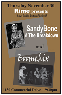 Poster for Sandy Bone and Boomchix at Rime on November 30, 2006
